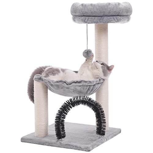 HOOPET Katzenbaum, 70 cm Katzenturm für Indoor-Katzen, mehrstufiger Katzenbaum mit Kratzstämmen, Plüschkorb und Sitzstange für Spielruhe, Katzen-Aktivitätsbaum mit baumelndem Ball für Kätzchen/kleine Katzen von HOOPET