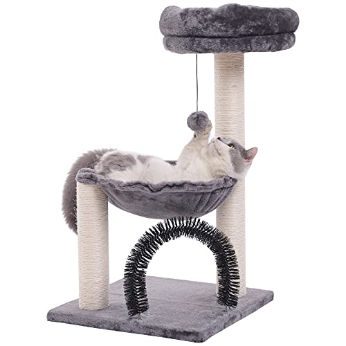 HOOPET Katzenbaum, 70 cm Katzenturm für Indoor-Katzen, mehrstufiger Kratzbaum mit Kratzbäumen, Plüschkorb und Sitzstange für Spielablage, Katzen-Aktivitätsbaum mit baumelnden Ball für Kätzchen/kleine Katzen von HOOPET