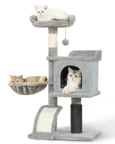 HOOPET Kleiner Katzenbaum 93,6 cm mehrstufiger Katzenbaum, Katzenturm für Indoor-Katzen, Katzenhütte mit Sisal-Kratzbaum, Hängematte, Plüschstange, Katzenmöbel Aktivitätszentrum für Katzen, von HOOPET