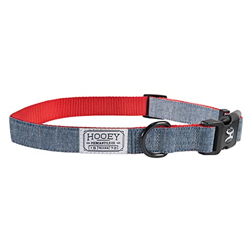 HOOEY Mercantile Hundehalsband, strapazierfähiges 2-lagiges Polyester-Gurtband und Stoffgesicht, Hundehalsband, Denim/Rot, Größe L von HOOey