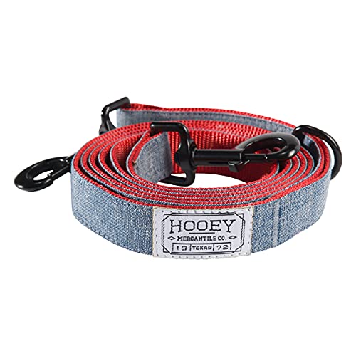 HOOEY Mercantile Hundeleine, strapazierfähiges 2-lagiges Polyester-Gurtband und Stoffgesicht, Denim/Rot, 1,8 m von HOOey