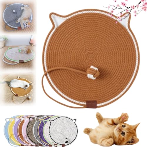 HOPASRISEE Celery Pets Dual Scratching Pad, Kratzmatte Katze Hanfseil, Katzenkratzbretter, Verschleißfeste Katze Kratzbrett mit Spielzeug Ball, Kratzkissen für Hauskatzen (43cm,Brown) von HOPASRISEE