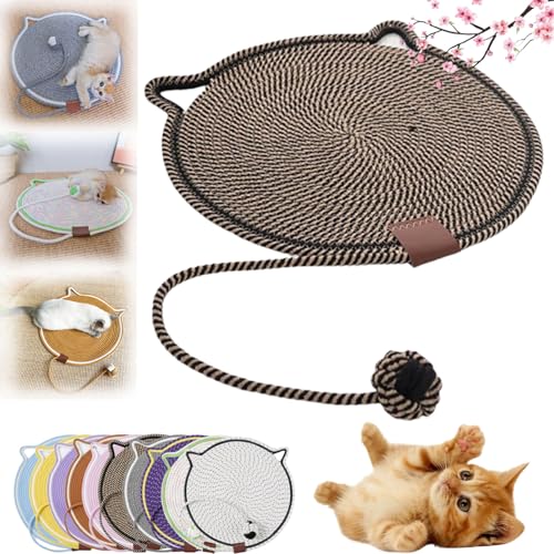 Celery Pets Dual Scratching Pad, Kratzmatte Katze Hanfseil, Katzenkratzbretter, Verschleißfeste Katze Kratzbrett mit Spielzeug Ball, Kratzkissen für Hauskatzen (43cm,Coffee) von HOPASRISEE