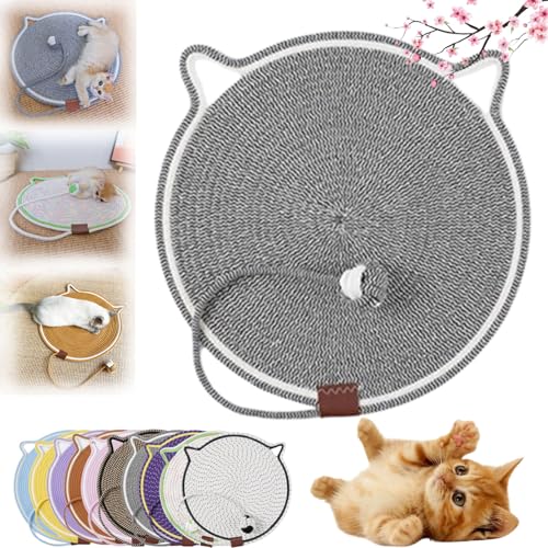 Celery Pets Dual Scratching Pad, Kratzmatte Katze Hanfseil, Katzenkratzbretter, Verschleißfeste Katze Kratzbrett mit Spielzeug Ball, Kratzkissen für Hauskatzen (43cm,Gray) von HOPASRISEE