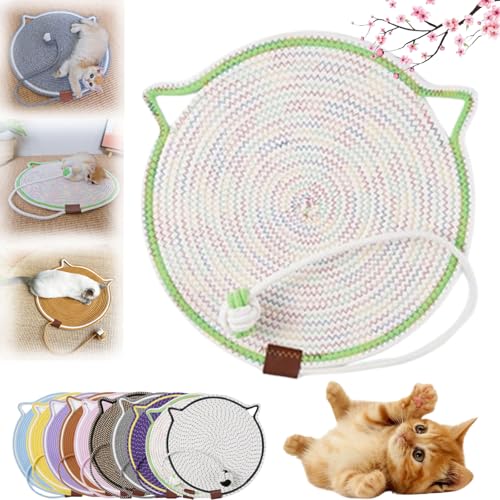 HOPASRISEE Celery Pets Dual Scratching Pad, Kratzmatte Katze Hanfseil, Katzenkratzbretter, Verschleißfeste Katze Kratzbrett mit Spielzeug Ball, Kratzkissen für Hauskatzen (43cm,Green) von HOPASRISEE