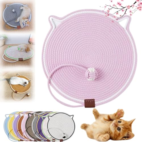 Celery Pets Dual Scratching Pad, Kratzmatte Katze Hanfseil, Katzenkratzbretter, Verschleißfeste Katze Kratzbrett mit Spielzeug Ball, Kratzkissen für Hauskatzen (43cm,Pink) von HOPASRISEE