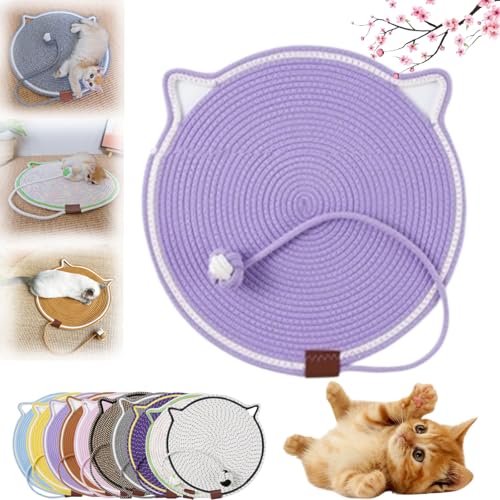 Celery Pets Dual Scratching Pad, Kratzmatte Katze Hanfseil, Katzenkratzbretter, Verschleißfeste Katze Kratzbrett mit Spielzeug Ball, Kratzkissen für Hauskatzen (43cm,Purple) von HOPASRISEE