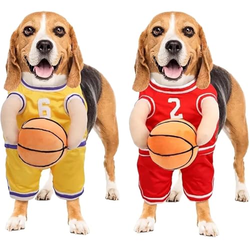 Dog Basketball Costume, Dog Basketball Costume with Ball, Basketball Dog Costume, Dog Basketball Player Costume, Holding Balldog Basketball Jersey with Ball Costume (2Pcs Red+Yellow, L) von HOPASRISEE