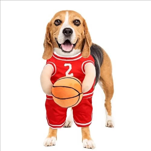 Dog Basketball Costume, Dog Basketball Costume with Ball, Basketball Dog Costume, Dog Basketball Player Costume, Holding Balldog Basketball Jersey with Ball Costume (Red, L) von HOPASRISEE