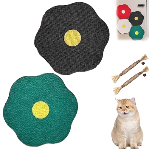 Flower Scratching Pad for Cats on Wall, Cat Scratcher Wall Mounted Scratch Pad, Cuddle Meow Flower Pad,Cat Furniture Protector Cat Scratcher Mat for Wall Floor (Green+Black) von HOPASRISEE