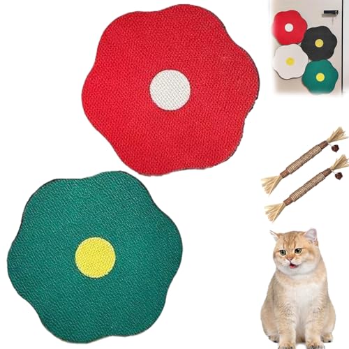 Flower Scratching Pad for Cats on Wall, Cat Scratcher Wall Mounted Scratch Pad, Cuddle Meow Flower Pad,Cat Furniture Protector Cat Scratcher Mat for Wall Floor (Green+Red) von HOPASRISEE