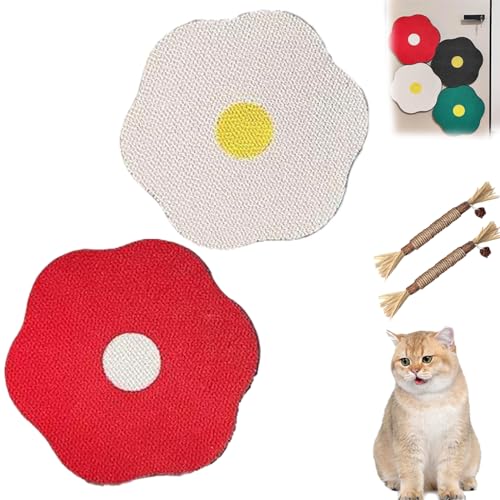 Flower Scratching Pad for Cats on Wall, Cat Scratcher Wall Mounted Scratch Pad, Cuddle Meow Flower Pad,Cat Furniture Protector Cat Scratcher Mat for Wall Floor (Red+White) von HOPASRISEE