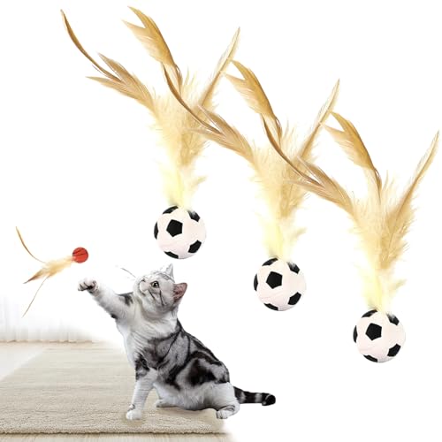 HOPASRISEE Feather Ball Cat Toy, Bouncy Tails Cat Toys for Indoor Ourdoor Cats, Mini Basketball Soccer and Baseball Interactive Bouncy Ball for Cat Dog Pet Toys Gift (3*C) von HOPASRISEE