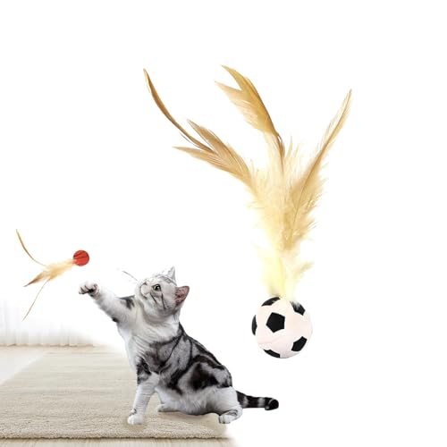 HOPASRISEE Feather Ball Cat Toy, Bouncy Tails Cat Toys for Indoor Ourdoor Cats, Mini Basketball Soccer and Baseball Interactive Bouncy Ball for Cat Dog Pet Toys Gift (Soccer-C) von HOPASRISEE