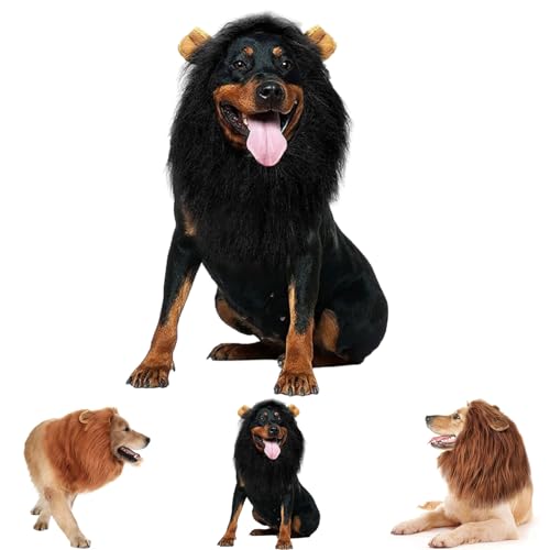 HOPASRISEE Hund Löwe Mähne, Löwe Mähne Perücke Costumes Mittelgroße bis große Hunde Ohren & Schwanz, Fancy Lion Haar Halloween-Kostüm Urlaub Foto-Shootings Party Festival Anlass (C,L) von HOPASRISEE