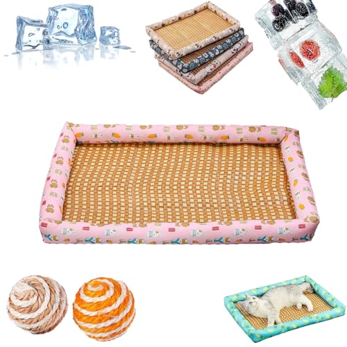 HOPASRISEE Pet Ice Pad Mat, Dog Cooling Mat, Upgrade Summer Cooling Pet Mat, Ice Pad Sleeping Mats, Washable Cooling Pets Ice Pad, Ice Rattan Cooler Bed for Cats/Dogs (XXL=35 * 27in/90 * 70cm,pink) von HOPASRISEE