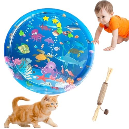 HOPASRISEE Sensorische Wassermatte FüR Katzen, Wassermatte Katze, Wassermatte FüR Katzen, Matte Katze, Interaktives Katzenspielzeug - Katzenspielzeug FüR Gelangweilte Hauskatzen (100CM rund,A) von HOPASRISEE