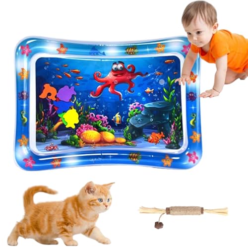 HOPASRISEE Sensorische Wassermatte FüR Katzen, Wassermatte Katze, Wassermatte FüR Katzen, Matte Katze, Interaktives Katzenspielzeug - Katzenspielzeug FüR Gelangweilte Hauskatzen (65CM rechteck,E) von HOPASRISEE