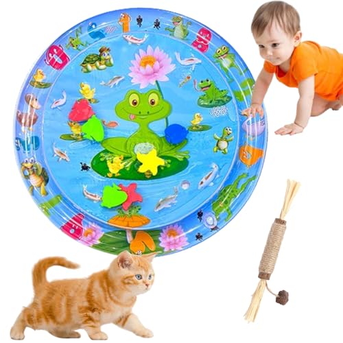 HOPASRISEE Sensorische Wassermatte FüR Katzen, Wassermatte Katze, Wassermatte FüR Katzen, Matte Katze, Interaktives Katzenspielzeug - Katzenspielzeug FüR Gelangweilte Hauskatzen (65CM rund,A) von HOPASRISEE