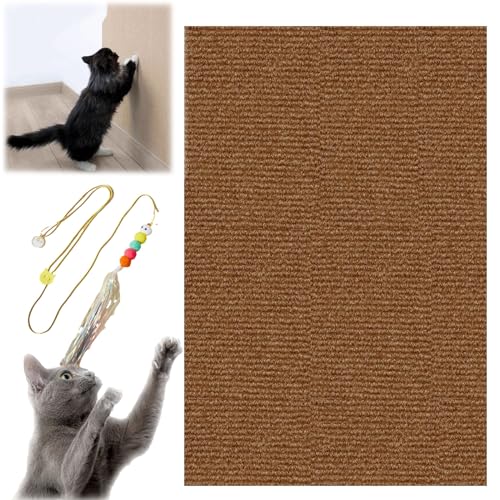 HOPASRISEE Katzen Kratzmatte Selbstklebend, Kratzmatte Selbstklebend, Cat Scratching Mat, DIY Climbing Cat Scratcher, Trimmable Self-Adhesive Cat Scratching Post (30CM X 100CM,Brown) von HOPASRISEE