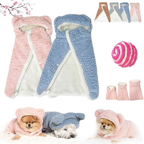 Pet Cape Blanket, Dog Cape Blanket, Pet Plush Cloak, Pet Cloaks, Dog Cloaks, Pet Robe Blanket Pet Clothing Warm Sleeping Blanket, Dog Coat with Hat Cloak Blanket for Small Medium Dogs (L,2pcs-A) von HOPASRISEE