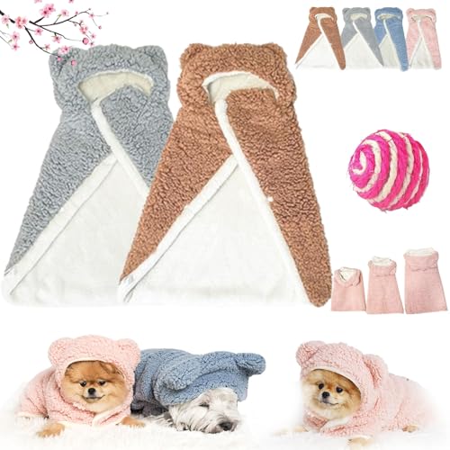 Pet Cape Blanket, Dog Cape Blanket, Pet Plush Cloak, Pet Cloaks, Dog Cloaks, Pet Robe Blanket Pet Clothing Warm Sleeping Blanket, Dog Coat with Hat Cloak Blanket for Small Medium Dogs (L,2pcs-B) von HOPASRISEE