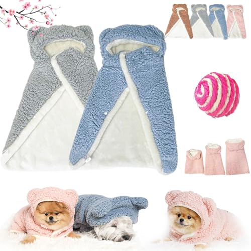 Pet Cape Blanket, Dog Cape Blanket, Pet Plush Cloak, Pet Cloaks, Dog Cloaks, Pet Robe Blanket Pet Clothing Warm Sleeping Blanket, Dog Coat with Hat Cloak Blanket for Small Medium Dogs (L,2pcs-C) von HOPASRISEE