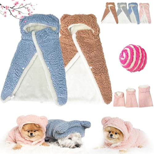 Pet Cape Blanket, Dog Cape Blanket, Pet Plush Cloak, Pet Cloaks, Dog Cloaks, Pet Robe Blanket Pet Clothing Warm Sleeping Blanket, Dog Coat with Hat Cloak Blanket for Small Medium Dogs (L,2pcs-D) von HOPASRISEE