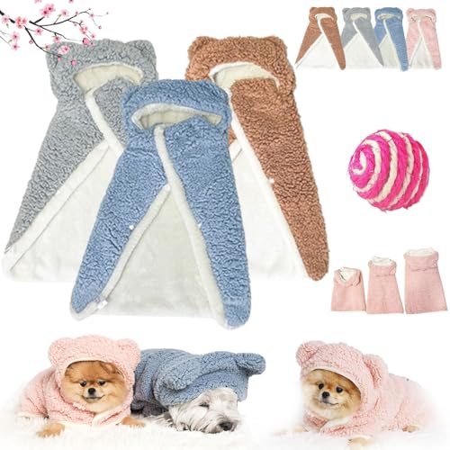 Pet Cape Blanket, Dog Cape Blanket, Pet Plush Cloak, Pet Cloaks, Dog Cloaks, Pet Robe Blanket Pet Clothing Warm Sleeping Blanket, Dog Coat with Hat Cloak Blanket for Small Medium Dogs (L,3pcs-A) von HOPASRISEE