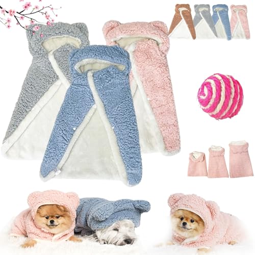 Pet Cape Blanket, Dog Cape Blanket, Pet Plush Cloak, Pet Cloaks, Dog Cloaks, Pet Robe Blanket Pet Clothing Warm Sleeping Blanket, Dog Coat with Hat Cloak Blanket for Small Medium Dogs (L,3pcs-B) von HOPASRISEE