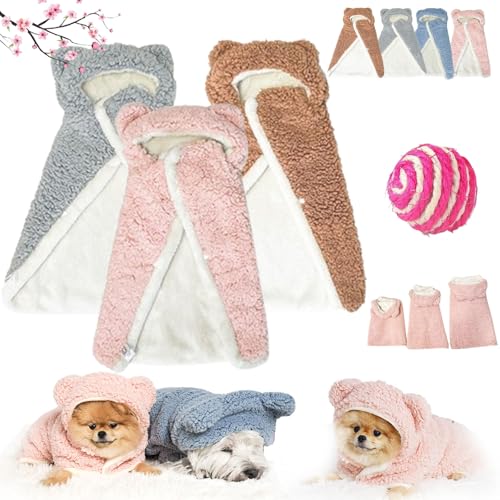 Pet Cape Blanket, Dog Cape Blanket, Pet Plush Cloak, Pet Cloaks, Dog Cloaks, Pet Robe Blanket Pet Clothing Warm Sleeping Blanket, Dog Coat with Hat Cloak Blanket for Small Medium Dogs (L,3pcs-C) von HOPASRISEE