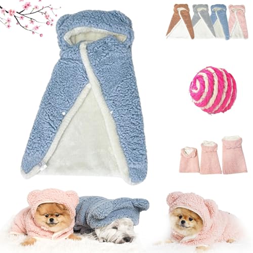 Pet Cape Blanket, Dog Cape Blanket, Pet Plush Cloak, Pet Cloaks, Dog Cloaks, Pet Robe Blanket Pet Clothing Warm Sleeping Blanket, Dog Coat with Hat Cloak Blanket for Small Medium Dogs (L,Blue) von HOPASRISEE