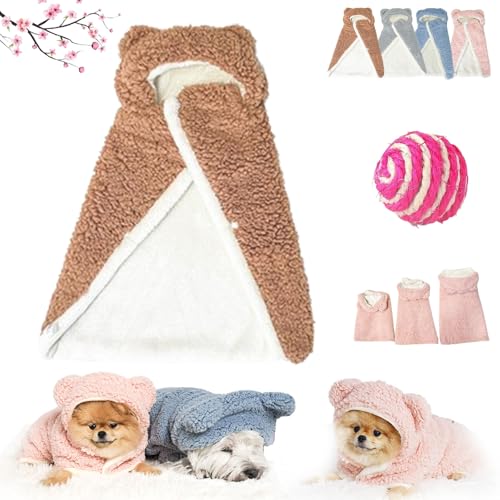 Pet Cape Blanket, Dog Cape Blanket, Pet Plush Cloak, Pet Cloaks, Dog Cloaks, Pet Robe Blanket Pet Clothing Warm Sleeping Blanket, Dog Coat with Hat Cloak Blanket for Small Medium Dogs (L,Brown) von HOPASRISEE