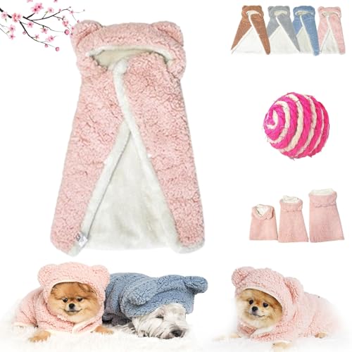 Pet Cape Blanket, Dog Cape Blanket, Pet Plush Cloak, Pet Cloaks, Dog Cloaks, Pet Robe Blanket Pet Clothing Warm Sleeping Blanket, Dog Coat with Hat Cloak Blanket for Small Medium Dogs (L,Pink) von HOPASRISEE