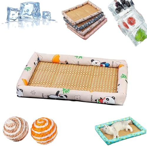 Pet Ice Pad Mat, Dog Cooling Mat, Upgrade Summer Cooling Pet Mat, Ice Pad Sleeping Mats, Washable Cooling Pets Ice Pad, Ice Rattan Cooler Bed For Cats/Dogs (S= 15.7*11.8in/40*30cm,beige) von HOPASRISEE