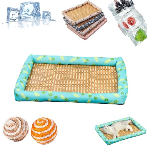 Pet Ice Pad Mat, Dog Cooling Mat, Upgrade Summer Cooling Pet Mat, Ice Pad Sleeping Mats, Washable Cooling Pets Ice Pad, Ice Rattan Cooler Bed For Cats/Dogs (XL=27*21in/70*55cm,light green) von HOPASRISEE