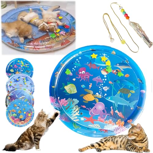 Wassermatte FüR Katzen, Sensorische Wassermatte Katze, Sensorische Wasserspielmatte FüR Katzen, Water Sensory Playmat With Fish For Pet Play, Pet Cooling Mat For Cats, Cat Water Play Mat (100CM-A) von HOPASRISEE