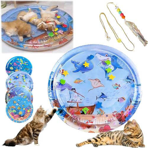 Wassermatte FüR Katzen, Sensorische Wassermatte Katze, Sensorische Wasserspielmatte FüR Katzen, Water Sensory Playmat With Fish For Pet Play, Pet Cooling Mat For Cats, Cat Water Play Mat (100CM-B) von HOPASRISEE