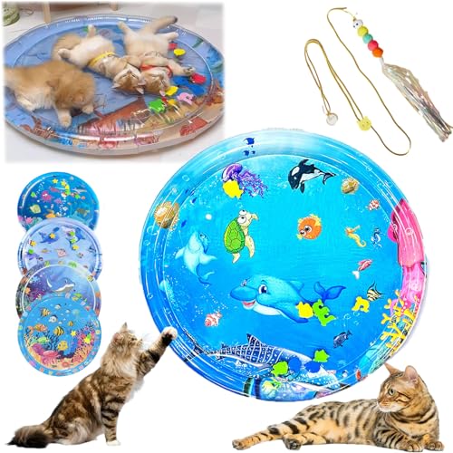 Wassermatte FüR Katzen, Sensorische Wassermatte Katze, Sensorische Wasserspielmatte FüR Katzen, Water Sensory Playmat With Fish For Pet Play, Pet Cooling Mat For Cats, Cat Water Play Mat (100CM-E) von HOPASRISEE