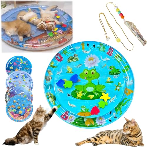 Wassermatte FüR Katzen, Sensorische Wassermatte Katze, Sensorische Wasserspielmatte FüR Katzen, Water Sensory Playmat With Fish For Pet Play, Pet Cooling Mat For Cats, Cat Water Play Mat (65CM-B) von HOPASRISEE