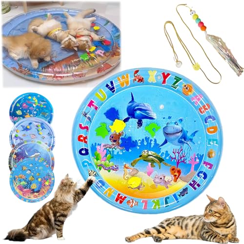 Wassermatte FüR Katzen, Sensorische Wassermatte Katze, Sensorische Wasserspielmatte FüR Katzen, Water Sensory Playmat With Fish For Pet Play, Pet Cooling Mat For Cats, Cat Water Play Mat (65CM-E) von HOPASRISEE