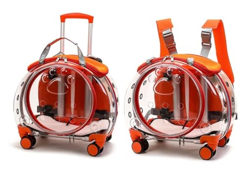 Available Pet Trolley Box Full Transparent Dog Bag Large Capacity Pet Backpack Cat Bag Outside Trolley Box (Orange) von HOQUSA