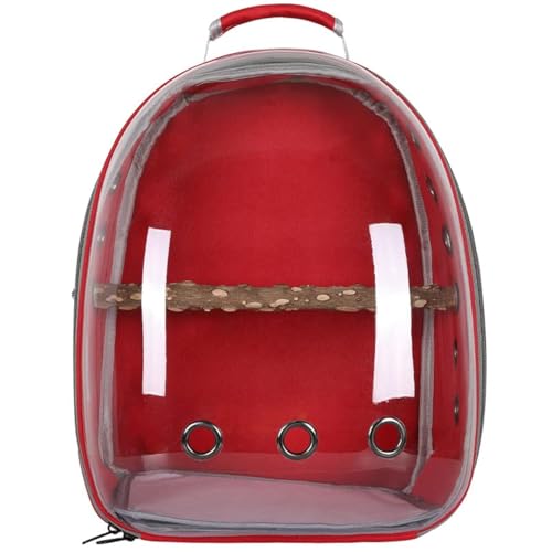 Haustier Papagei mit Lebensraum Tragen Vogel Reisetasche Rucksack Raum Modul Tragbar Atmungsaktiv Sightseeing Outdoor Transparent Reise Vogelkäfig (rot) von HOQUSA