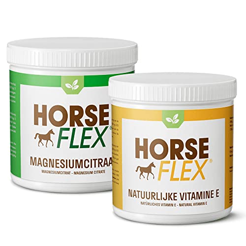 HorseFlex Kombi Deal Magnesium Citrat (1000g) + Natürliches Vitamin E (540g) für Pferde | Zur Unterstützung der Muskeln, Sehnen und Bänder | Sehr gut geeignet für Pferde im Training und Junge Pferde von HORSE FLEX