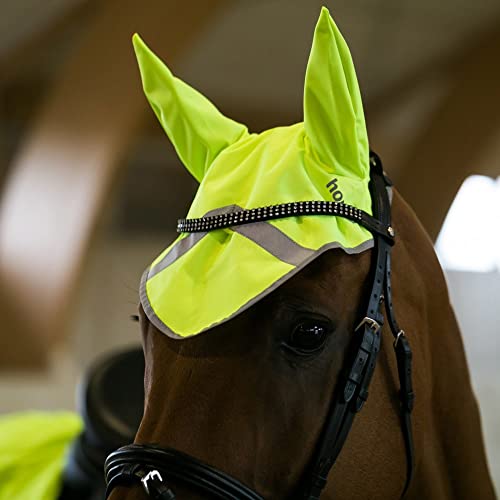 HORZE Reflektierende Ohrenhaube Pferd, Pferde Kopfbedeckung, Doppelter Klettverschluss, Größe Pony, Warmblut, Neon Gelb, Gelb, F von HORZE