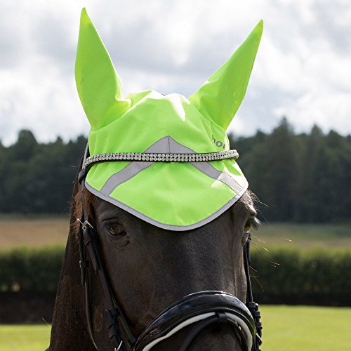 HORZE Reflektierende Ohrenhaube Pferd, Pferde Kopfbedeckung, Doppelter Klettverschluss, Größe Pony, Warmblut, Neon Gelb, Gelb, P von HORZE