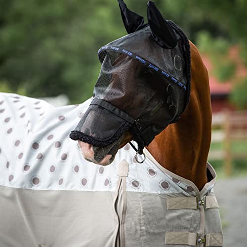 Horze Pferde Fliegenmaske, ausgestellte Fliegenhaube mit Ohren und Nüsternschutz, Schwarz, M von HORZE