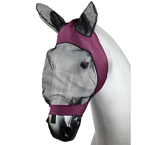 Horze Pferde Fliegenmaske mit Ohren, Stretch Fliegenhaube für Pferd und Pony, Rot, F von HORZE