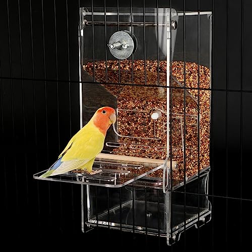 No Mess Vogelfutterspender Automatisch Verdickter Vogelfutter Futterbehälter Transparent Acryl Papageienfutterhalter mit Ständer, Vogelfutterspender für Käfig, Reduzierung von Abfall Futtersuche für von HOSUKKO