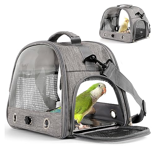 Vogel Reise Tragetasche mit Sitzstange Sittich Rucksack Träger mit Edelstahlplatte Tragbare Haustier Tragetasche für Vogelkäfig Zubehör Transparent Reise Tragetasche Käfig für Wellensittiche Conure von HOSUKKO